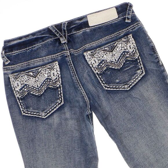 Vanity Cropped Jeans Size 27 Womens Distressed Sequin Blue Denim Stretch 28x24 - Picture 4 of 11